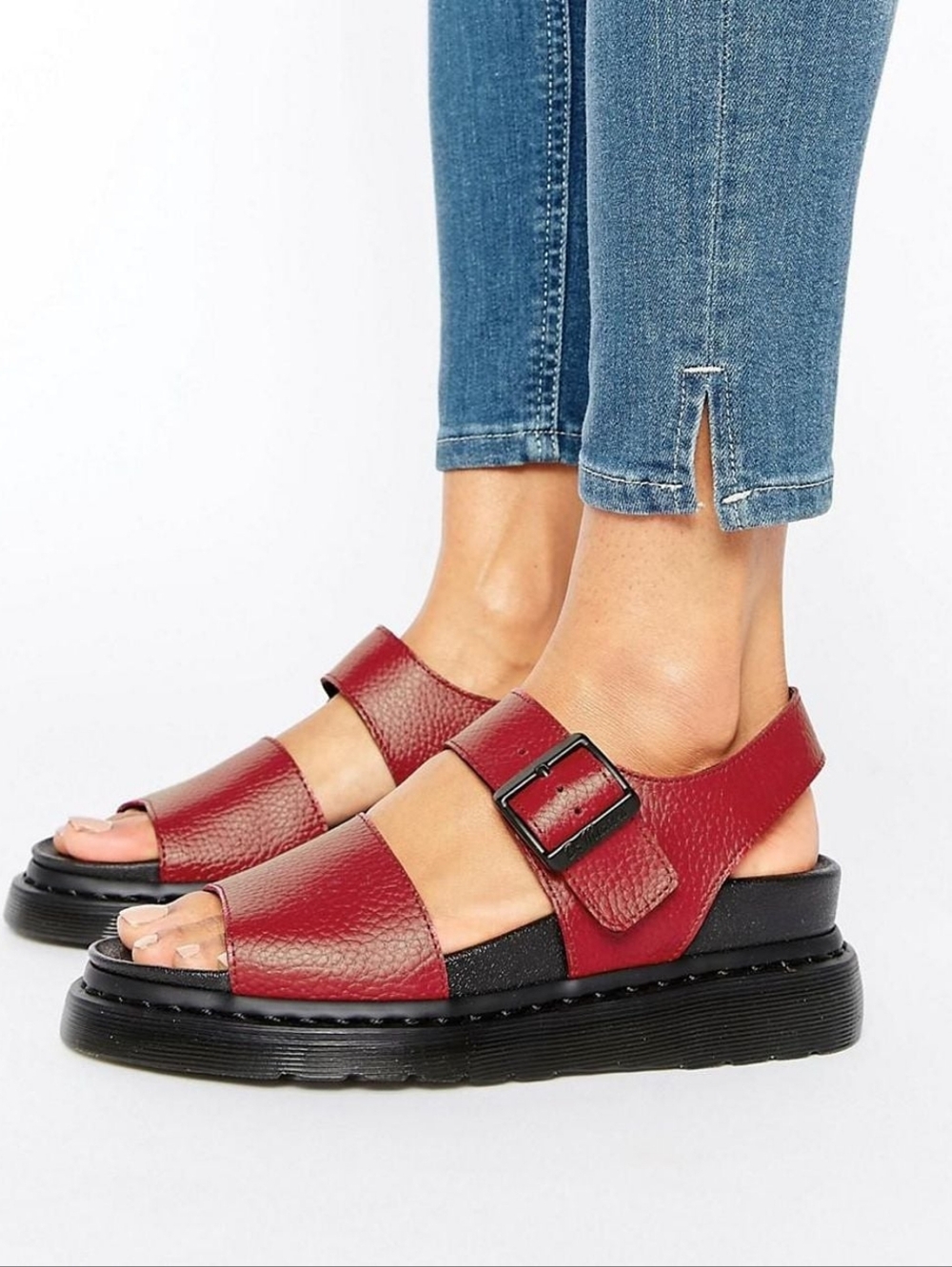 Dr. Martens Red and Black Leather Sandals